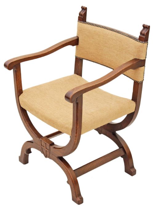 Carved Oak X-frame Desk Chair Elbow