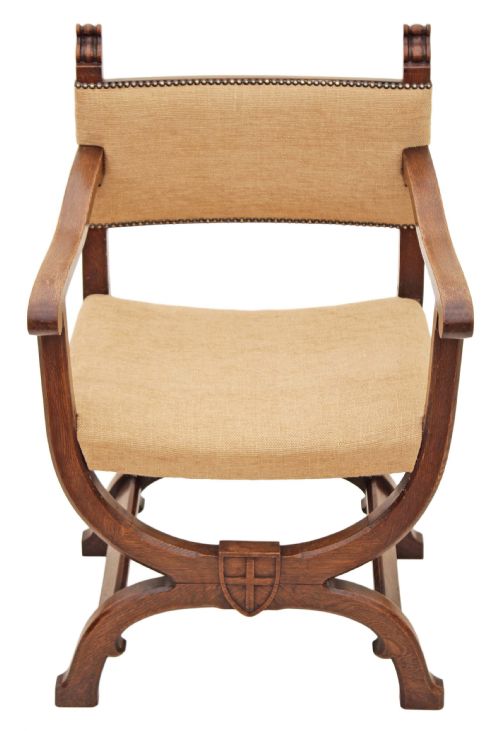 fig 1. Carved oak x-frame desk chair elbow