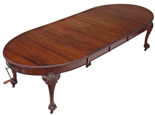 Large 3 Leaf Victorian Mahogany Wind Out Extending Dining Table 10'