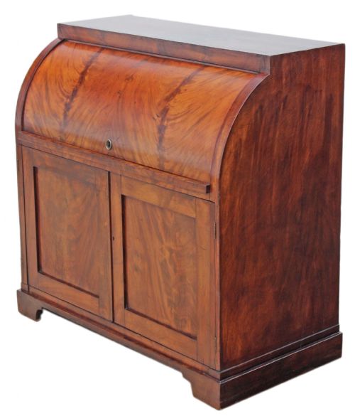Victorian Flame Mahogany Cylinder Bureau Desk
