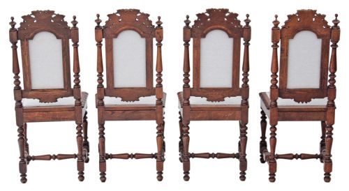 fig 1. Set of 4 Victorian Gothic carved oak dining chairs