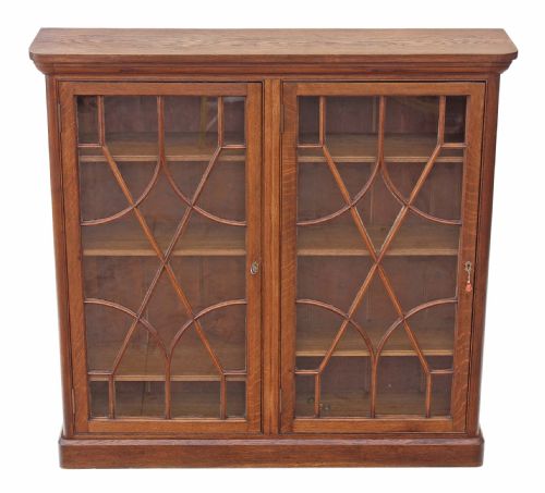 fig 1. Victorian oak astral glazed bookcase display cabinet