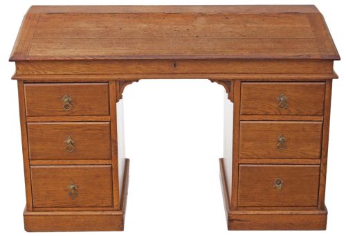 Victorian Oak Twin Pedestal Clerks Desk Bureau