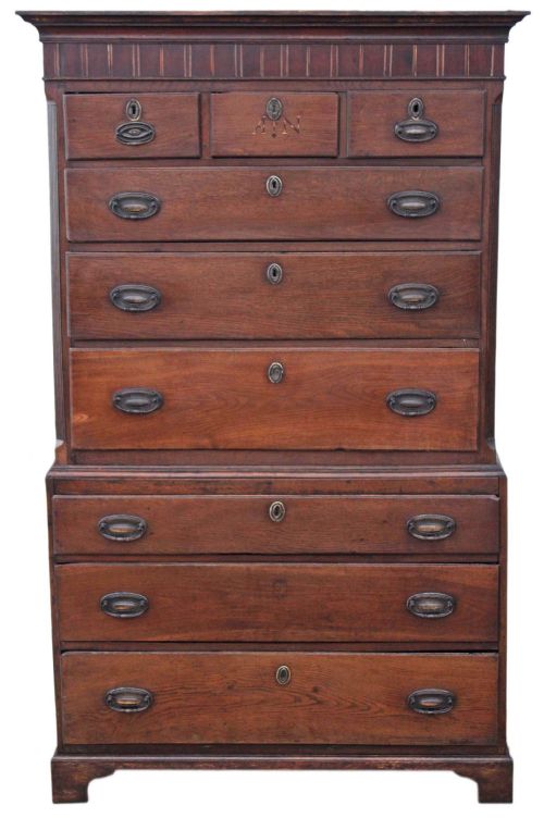 Georgian Oak Country Tallboy Chest on Chest of Drawers