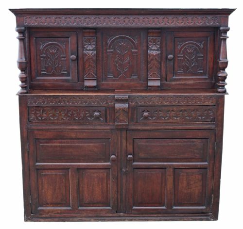 Gothic Georgian Oak Court Cupboard Sideboard Coffer