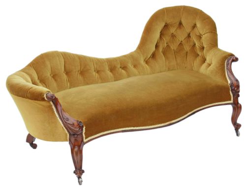 Victorian Carved Rosewood Chaise Longue Sofa