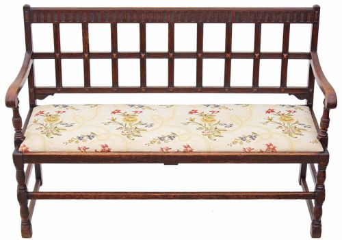 Victorian Gothic Oak Settle Bench