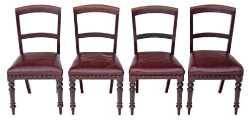 Set of 4 Victorian Mahogany Leather Dining Chairs