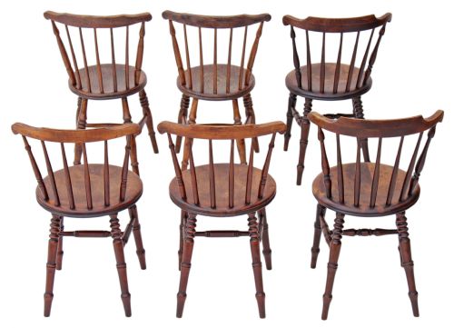 fig 1. Mixed set of 6 penny Windsor elm beech kitchen dining chairs