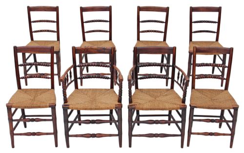 Set of 8 19th Century Elm Dining Chairs