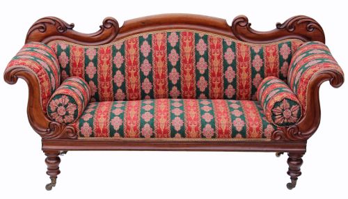 Regency Walnut Scroll Arm Sofa Chaise Longue