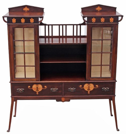 Art Nouveau Inlaid Mahogany Glazed Display Cabinet