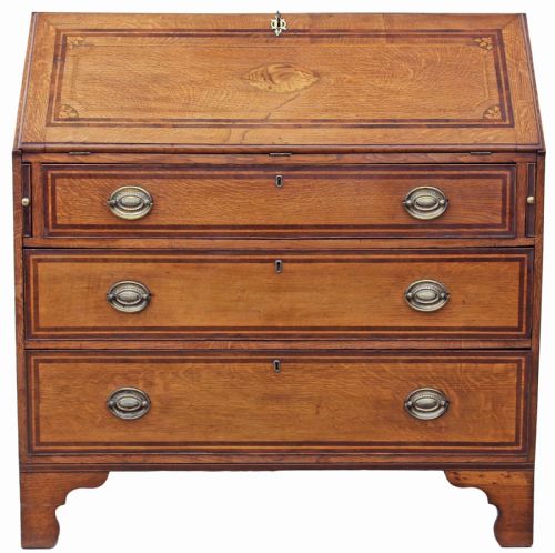 George III Inlaid Crossbanded Oak Bureau