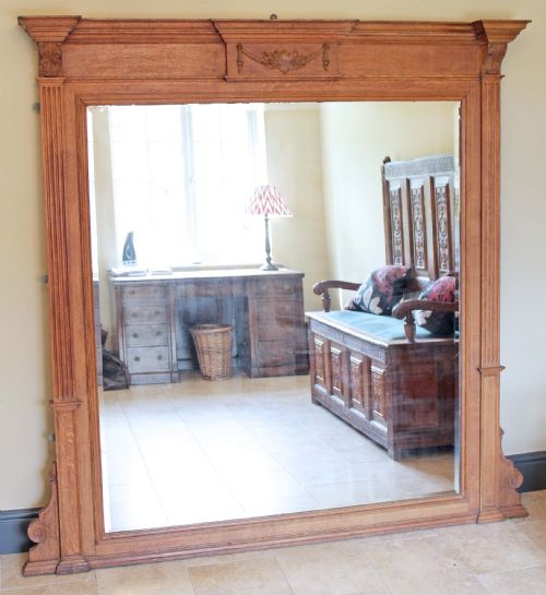 Victorian Oak Wall Mirror Overmantle Carved