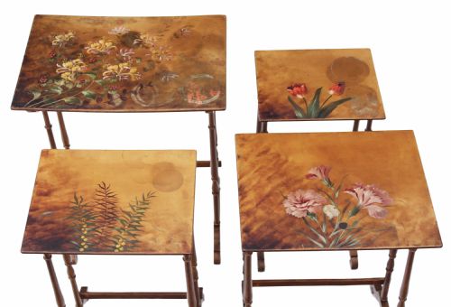 Victorian Nest of 4 Decorated Papier Mache Side Tables