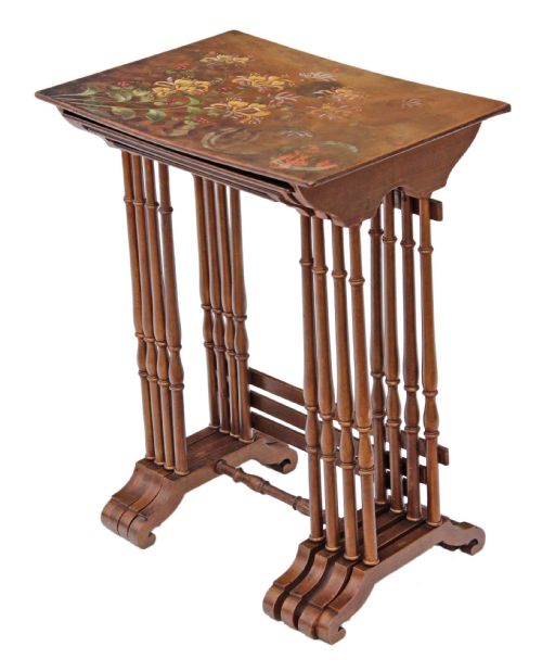fig 2. Victorian nest of 4 decorated papier mache side tables