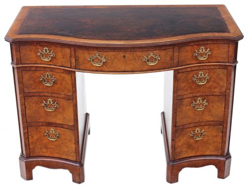 Maple & Co Serpentine Burr Walnut Leather Desk