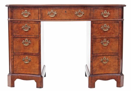 fig 1. Maple & Co serpentine burr walnut leather desk