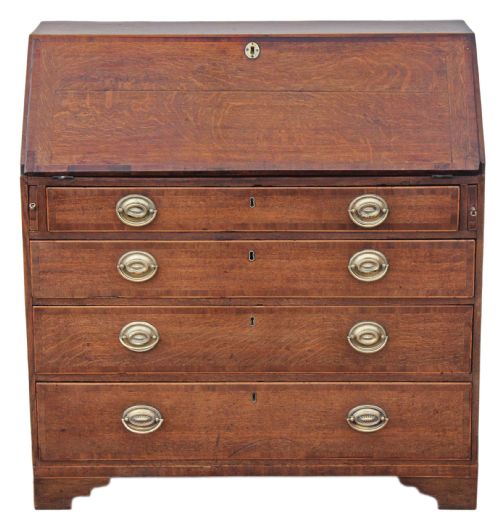 Georgian Crossbanded Oak Bureau Desk Writing Table