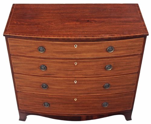 Georgian Bow Front Inlaid Mahogany Chest of Drawers