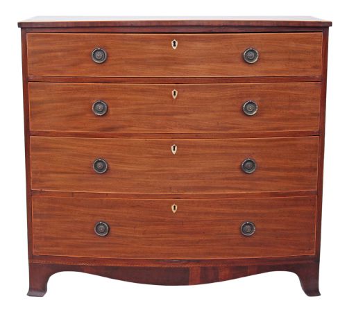 fig 1. Georgian bow front inlaid mahogany chest of drawers