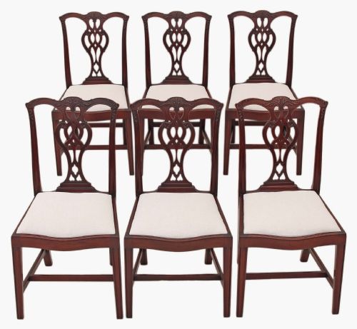 Set of 6 Georgian Chippendale Revival Mahogany Dining Chairs