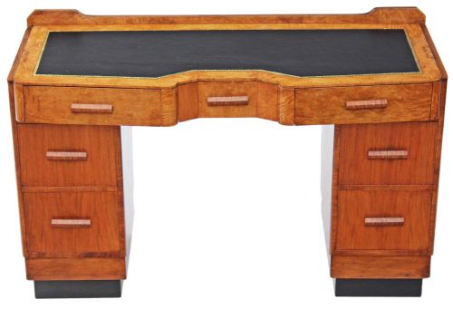Art Deco Walnut Leather Twin Pedestal Desk