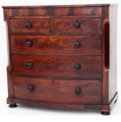 fig 1. Victorian bow front mahogany chest of drawers