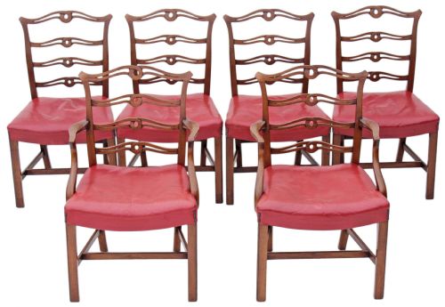 Set of 6 Georgian Revival Mahogany Leather Dining Chairs