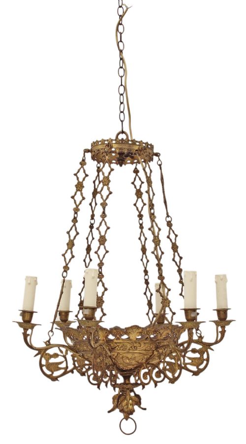 6 Lamp Hanging Ormolu Chandelier