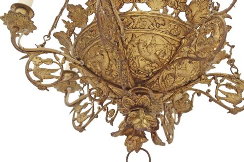 fig 4. 6 lamp hanging ormolu chandelier