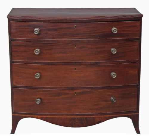 Georgian Bow Front Flame Mahogany Chest of Drawers
