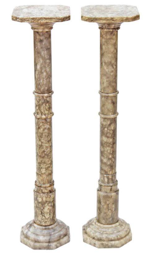 Pair of Art Deco Alabaster Pedestals Stands Columns