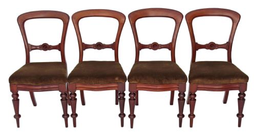 Set of 4 Victorian 19c Mahogany Balloon Back Dining Chairs