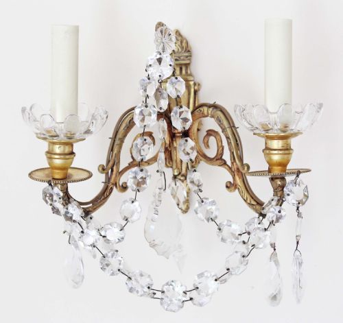 fig 1. Pair of 2 lamp ormolu crystal wall lights
