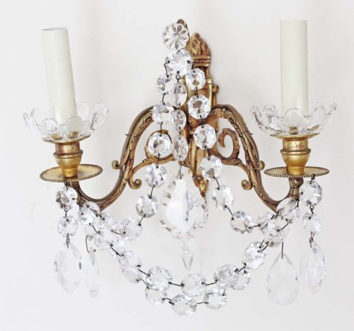 fig 2. Pair of 2 lamp ormolu crystal wall lights