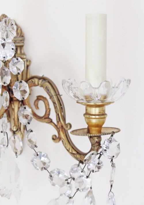 fig 3. Pair of 2 lamp ormolu crystal wall lights