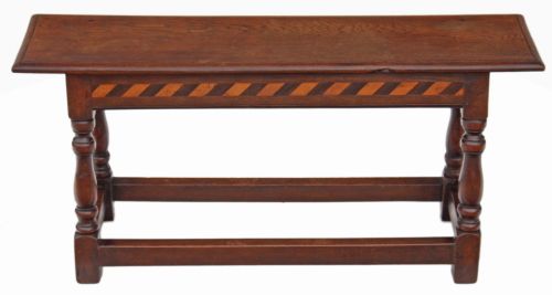 Victorian Gothic Inlaid Oak Window Seat Hall Bench