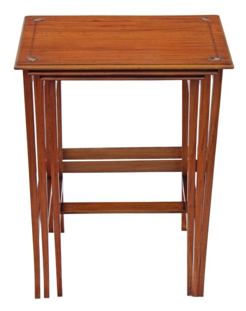 fig 1. Edwardian nest of 3 decorated satinwood side or occasional tables