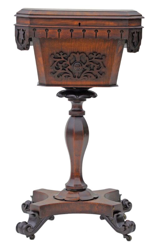 Victorian Gothic Carved Mahogany Sewing Box Work Table