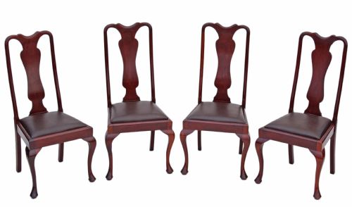 Set of 4 Edwardian Mahogany Walnut Dining Chairs