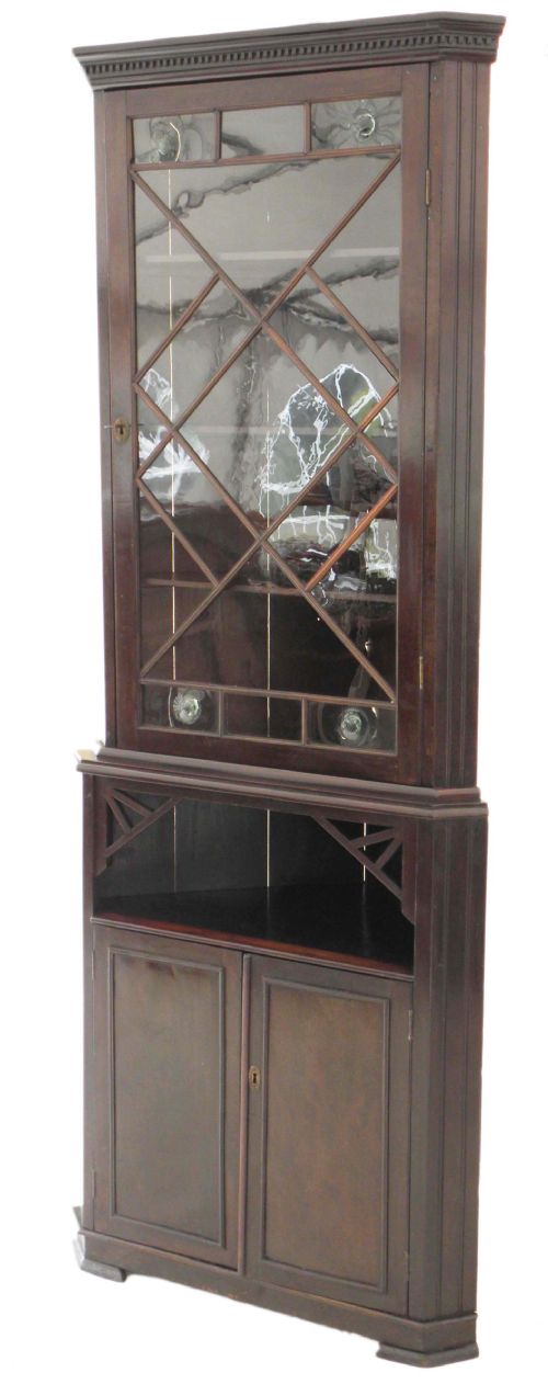 fig 1. Victorian mahogany glazed corner cupboard