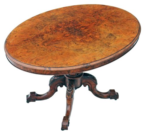 Victorian Burr Walnut Oval Loo Breakfast Table Tilt Top