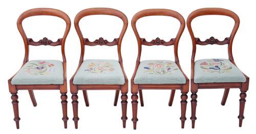 Set of 4 Victorian Mahogany Balloon Back Dining Chairs