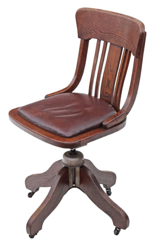 Oak and Leather Desk Office Swivel Chair