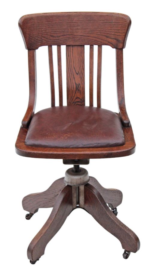 fig 1. Oak and leather desk office swivel chair