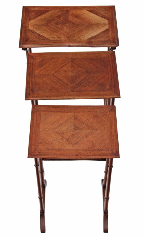 Edwardian Nest of 3 Beech and Mahogany Side or Occasional Tables