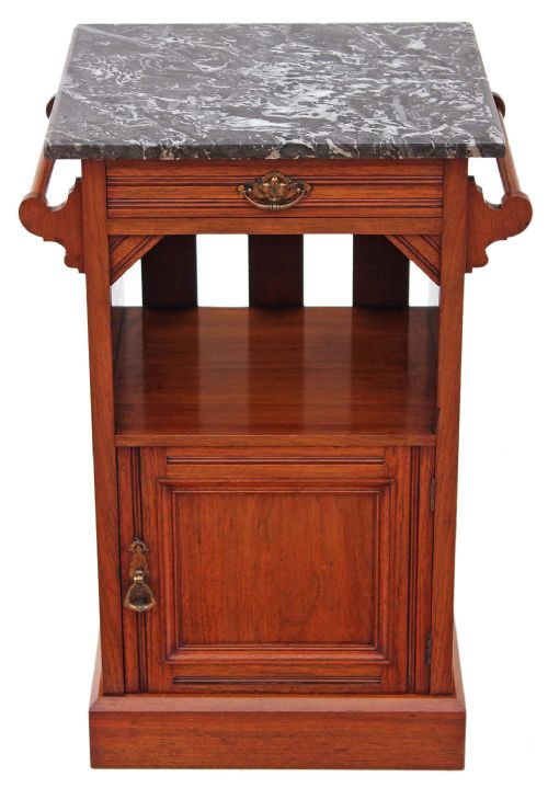 Victorian Walnut Marble Bedside Table