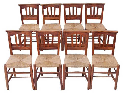 Set of 8 Late Victorian Beech Rush Dining Chairs