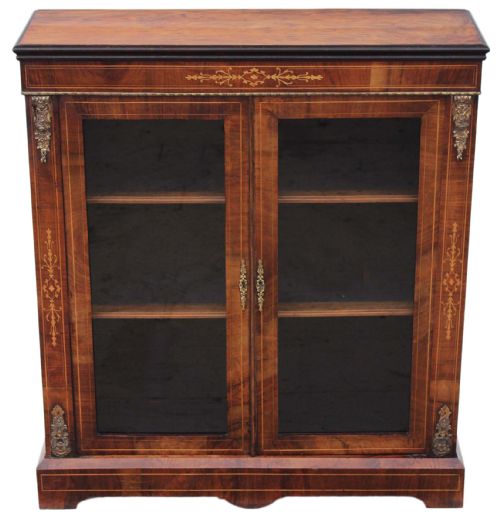Victorian Walnut Aesthetic Glazed Pier Display Cabinet Bookcase
